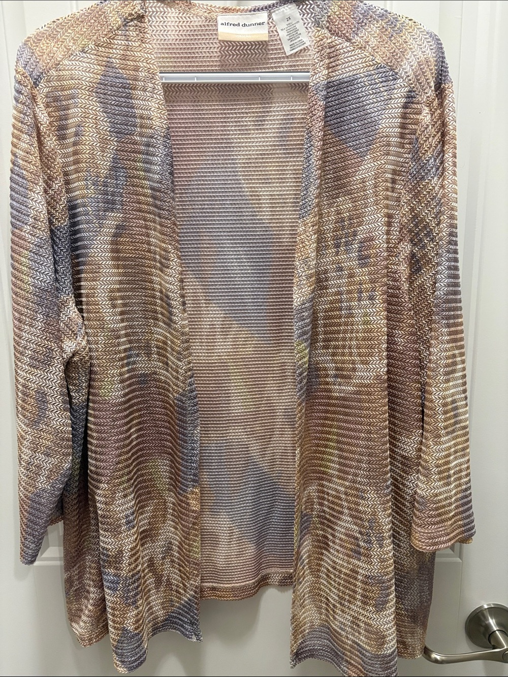 Alfred Dunner 2X Open Front Cardigan Textured Knit Neutral Plus Size